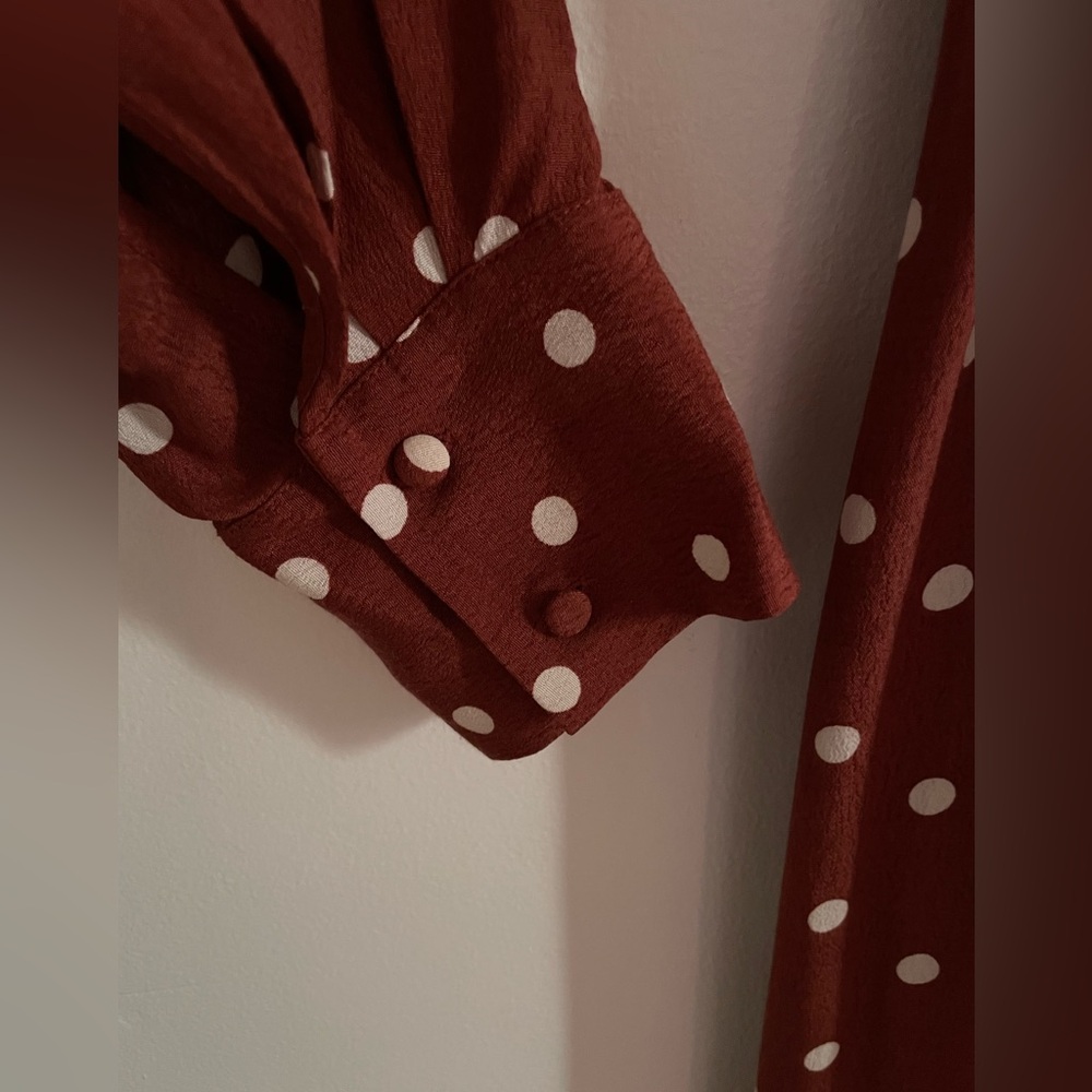 NWOT: Uterqüe Brown Midi-Dress with Polkadots - Picture 3 of 12